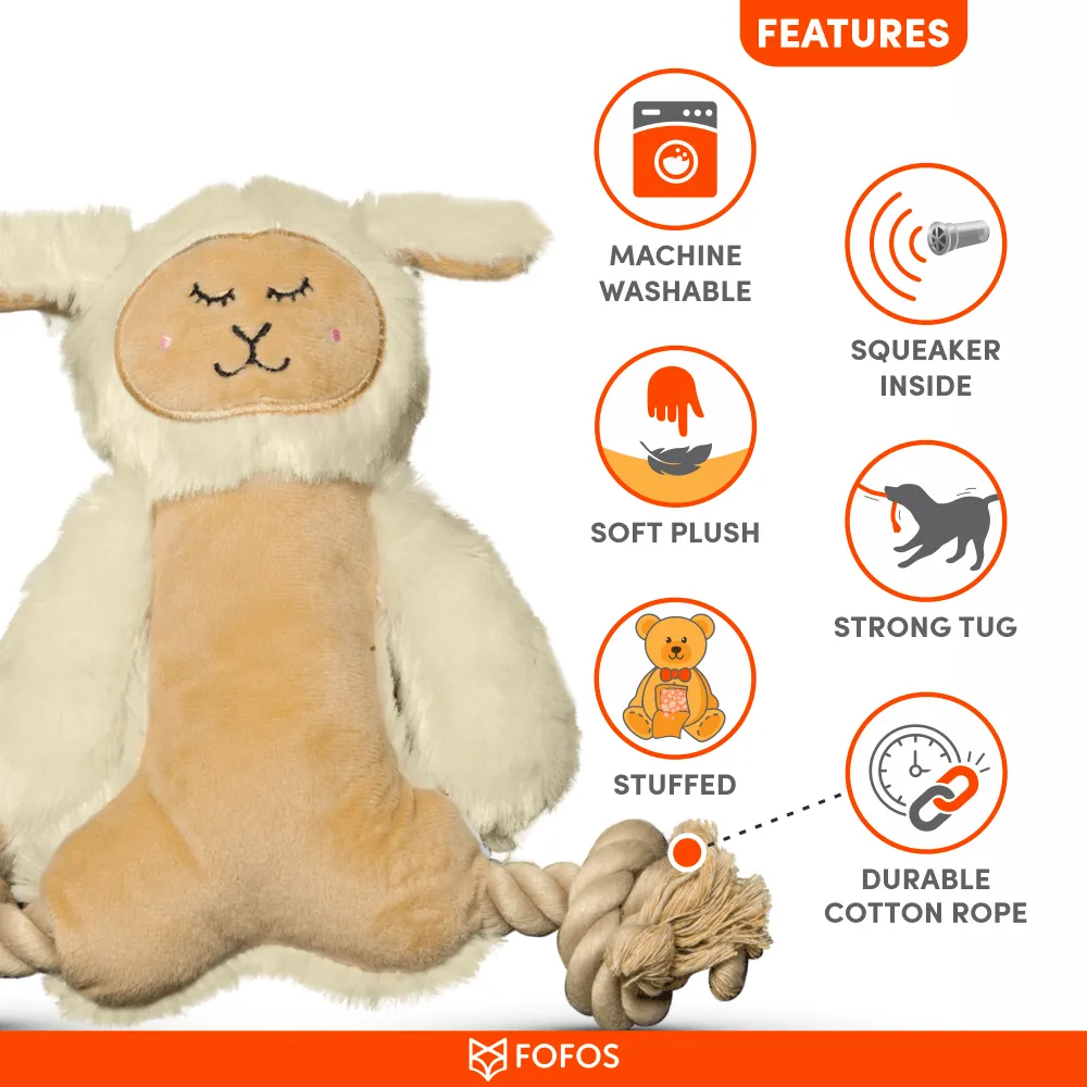 Barkbutler x Fofos Ropeleg Plush Sheep Toy for Dogs | For Medium Chewers (White)