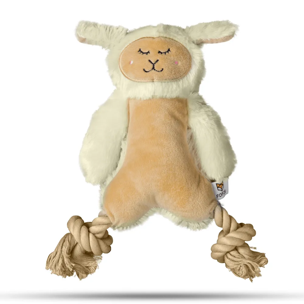 Barkbutler x Fofos Ropeleg Plush Sheep Toy for Dogs | For Medium Chewers (White)