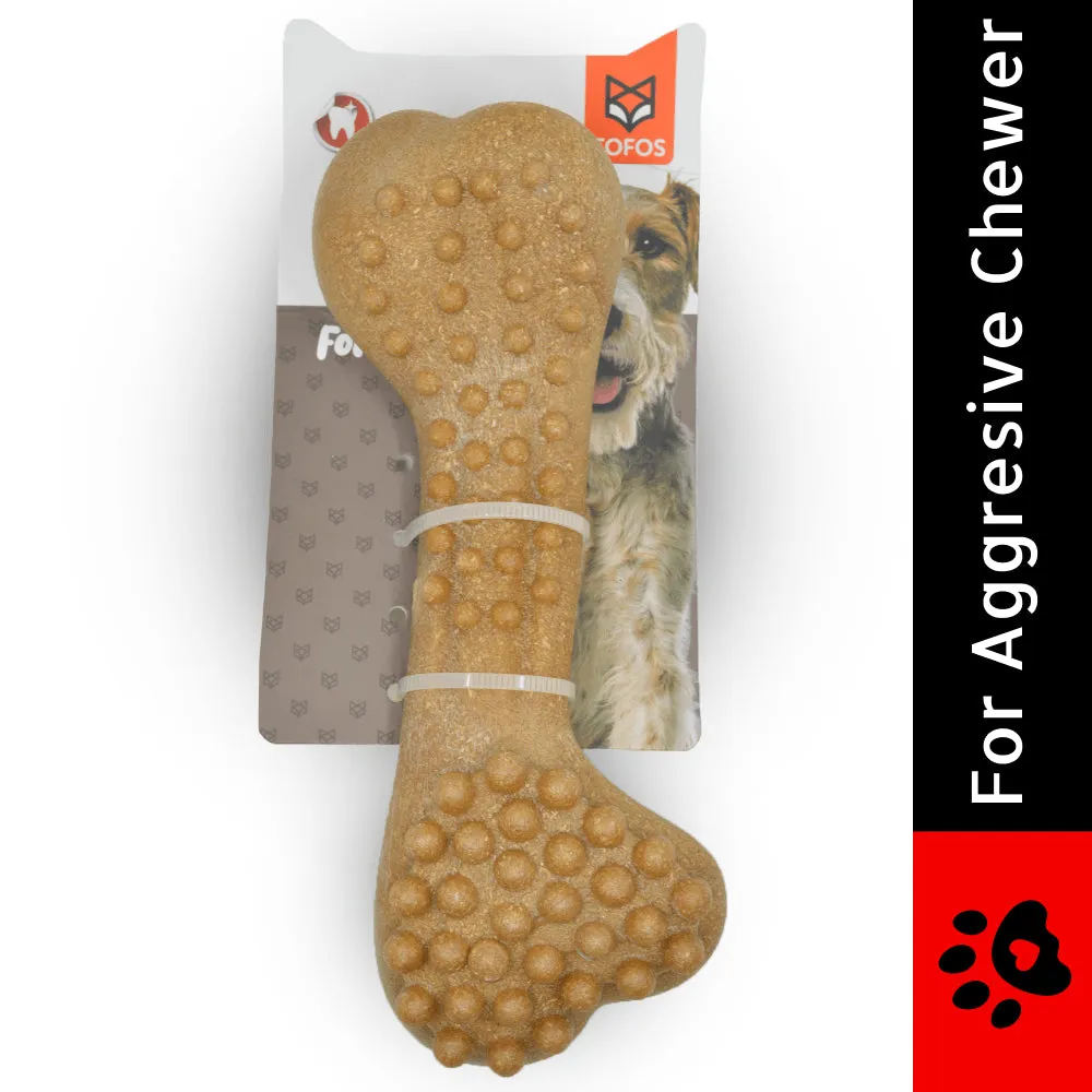 Barkbutler x Fofos Woodplay Brush Bone Toy for Dogs | For Aggressive Chewers (Brown)