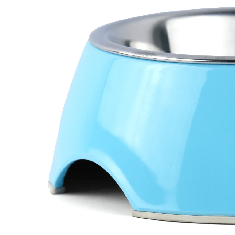 Basil Double Melamine Bowl Dinner Set for Dogs and Cats (Blue)