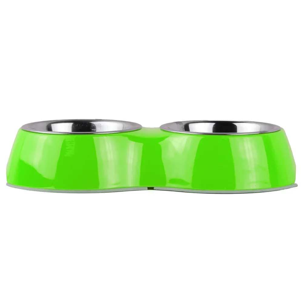 Basil Double Melamine Bowl Dinner Set for Dogs and Cats (Green)