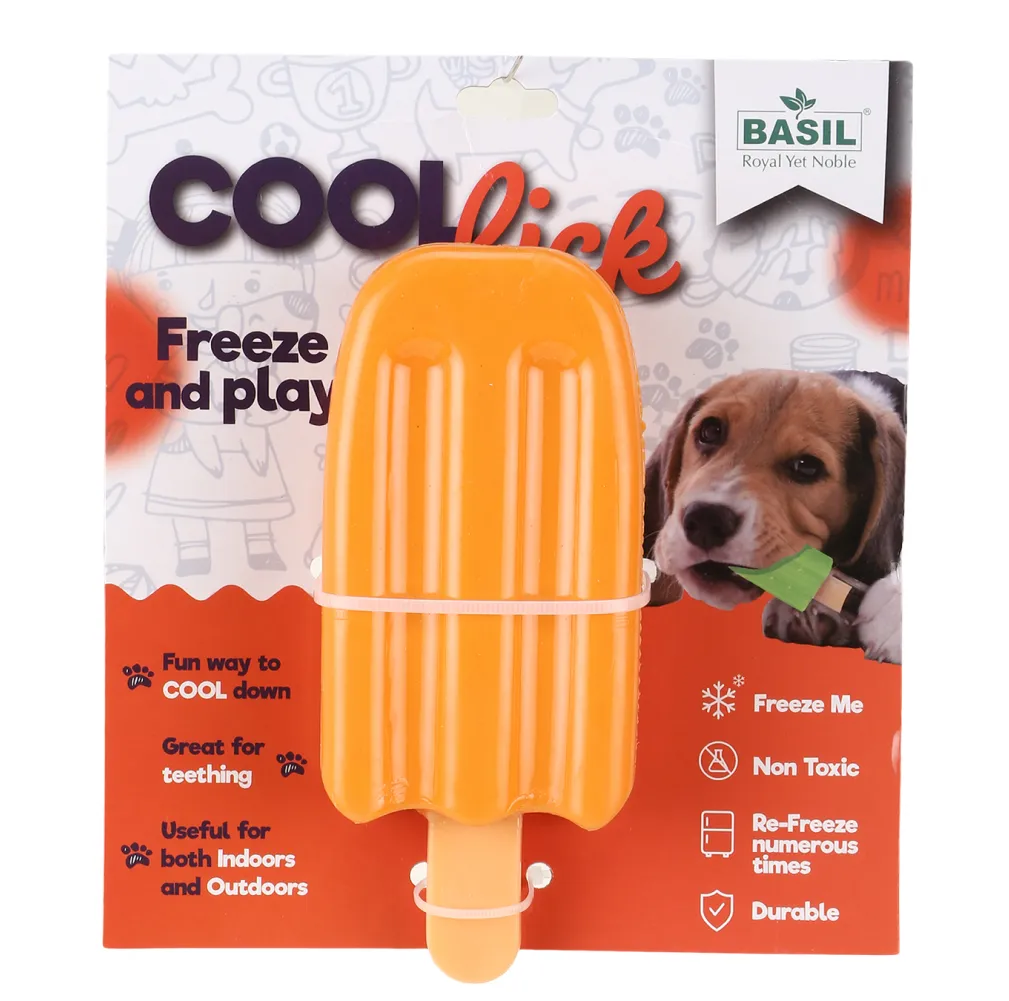 Basil Ice Cream Shaped Cool Lick Silicon Chew Toy for Dogs (Orange)