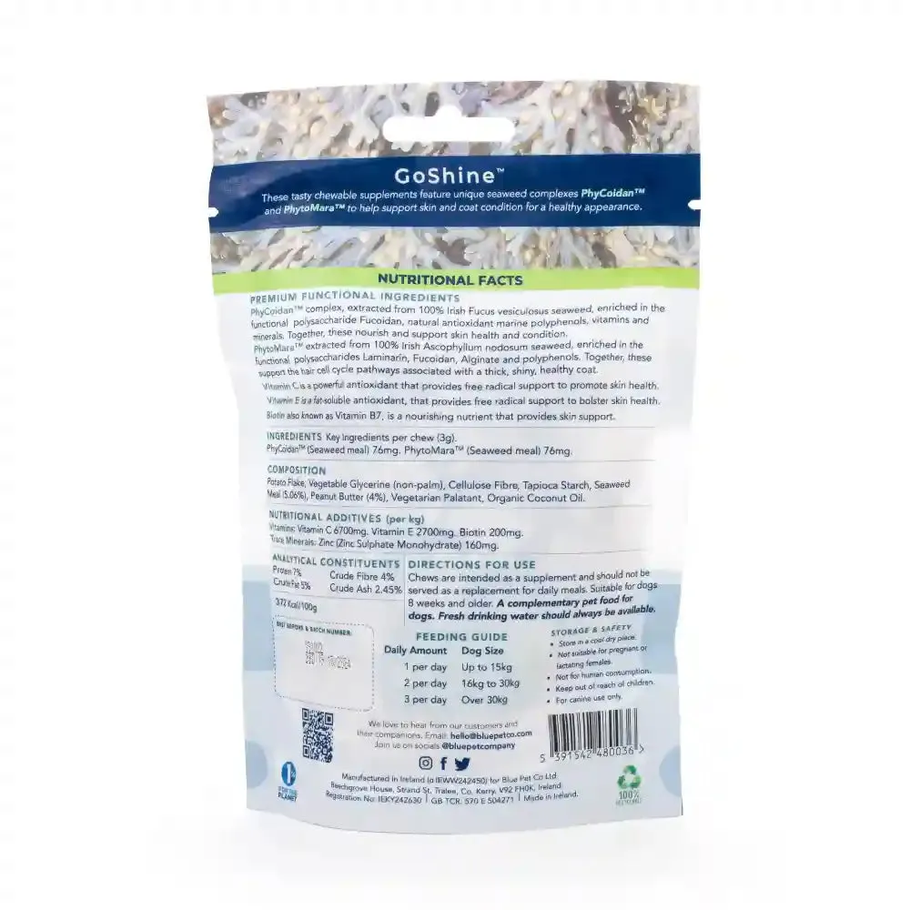 Blue Pet Co Go Shine Peanut Butter Flavor Skin & Coat Chewable Supplement for Dogs