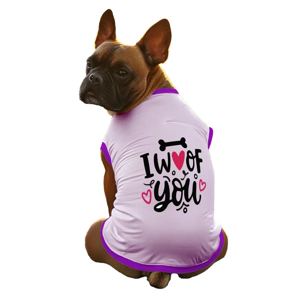 Cheeku I Woof You Graphic Cotton T Shirt for Dogs and Cats (Lavender)