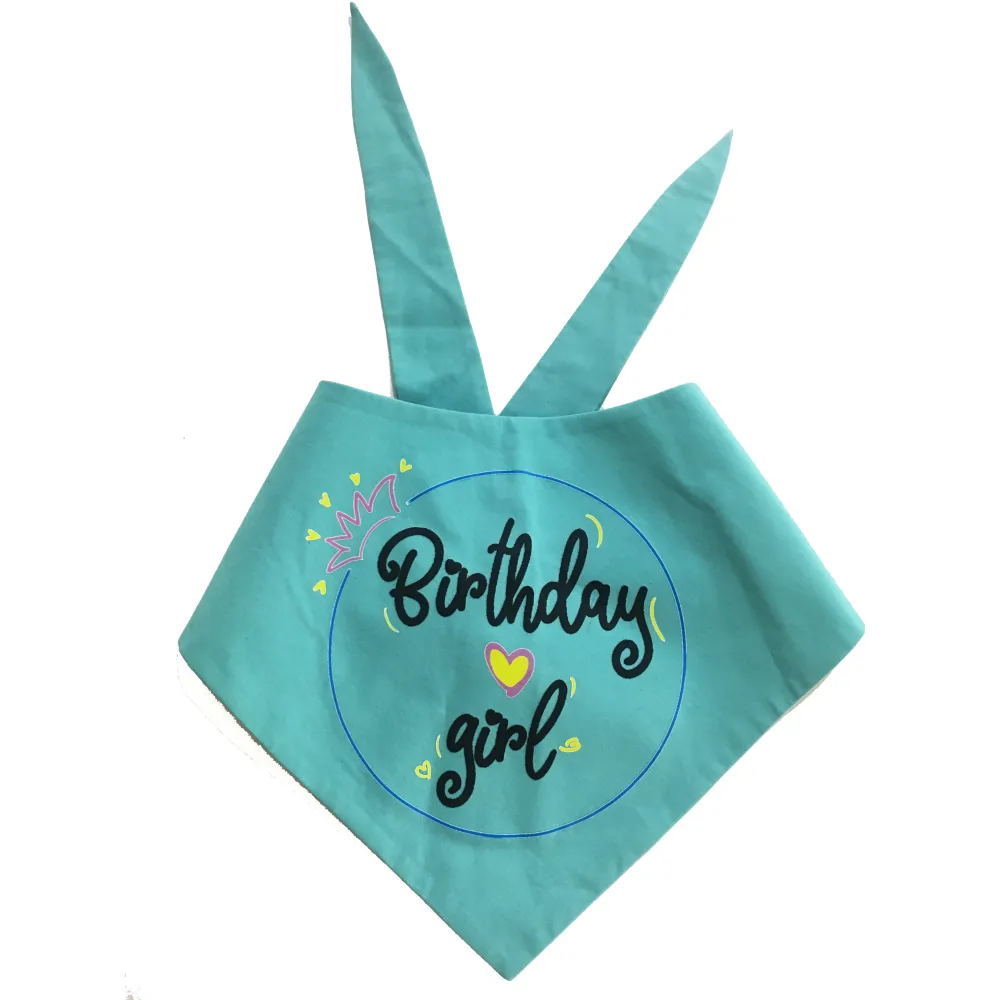 Dogobow Birthday Girl Scarf for Dogs (Teal blue) (Get a Bow Free)