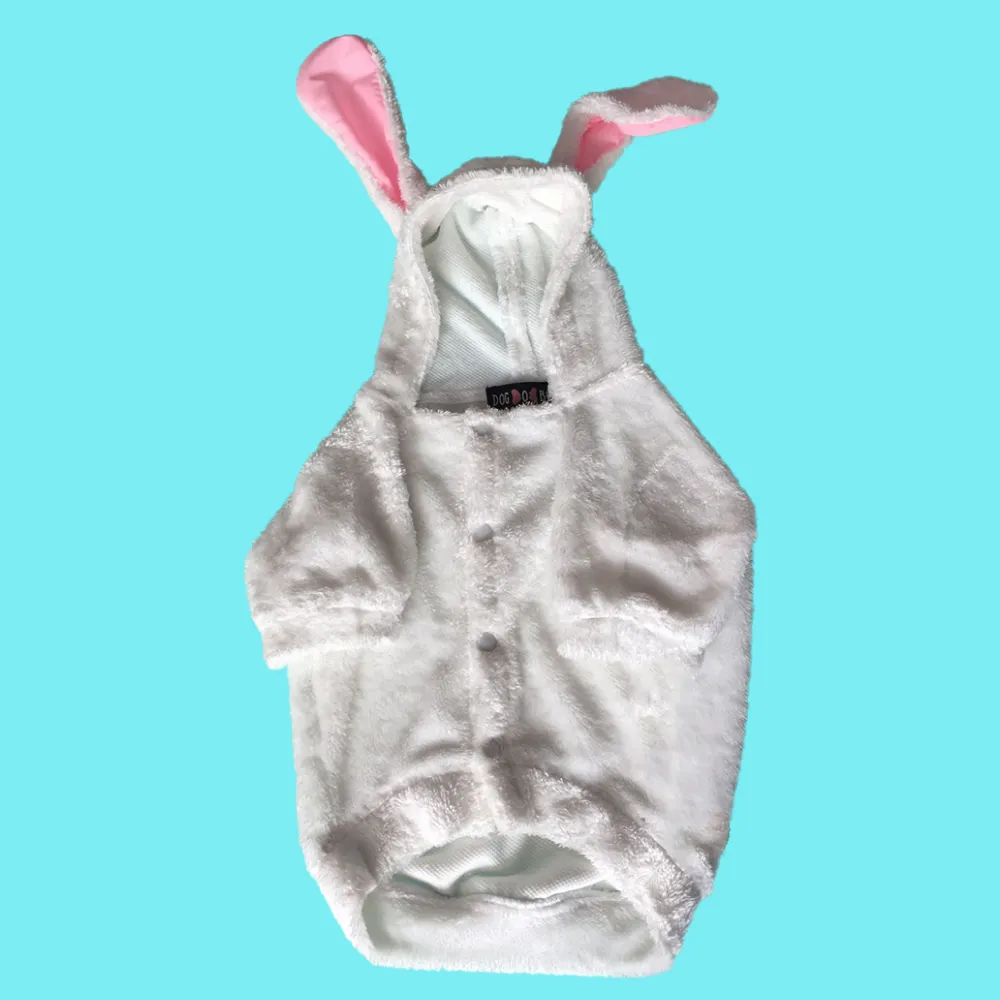 Dogobow Bunny Hoodie for Dogs and Cats (White) (Get a Bow Free)