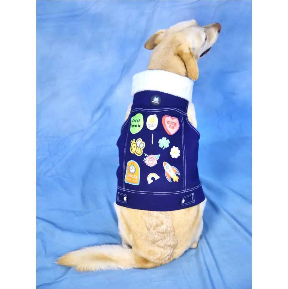 Dogobow Denim Jacket for Dogs and Cats (Navy Blue) (Get a Bow Free)