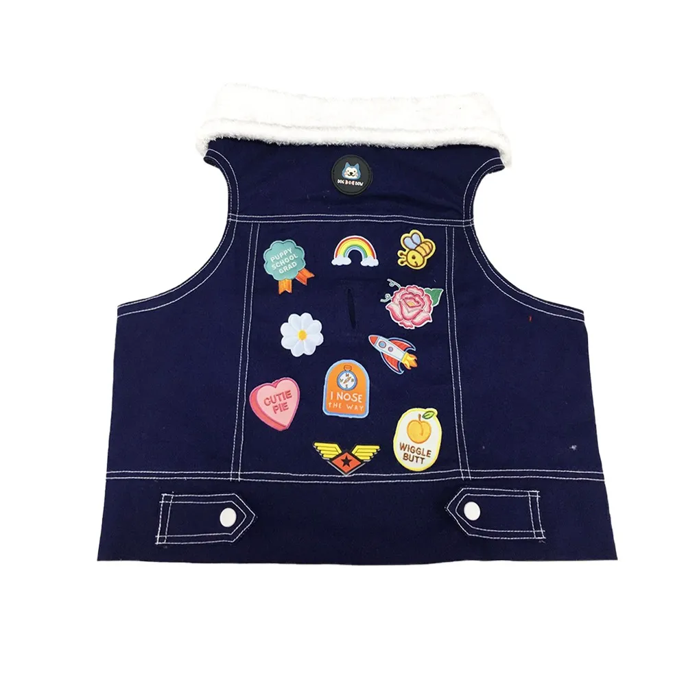 Dogobow Denim Jacket for Dogs and Cats (Navy Blue) (Get a Bow Free)