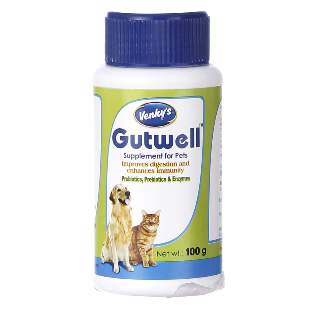 Drontal Plus Tasty Dog Deworming Tablet (pack of 6 tablets) and Venkys Gutwell Pre & Probiotics Gut Health Powder (100g) for Dogs and Cats Combo