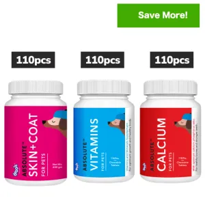 Drools Absolute Calcium, Vitamin and Skin & Coat Dog Supplement Tablets Combo