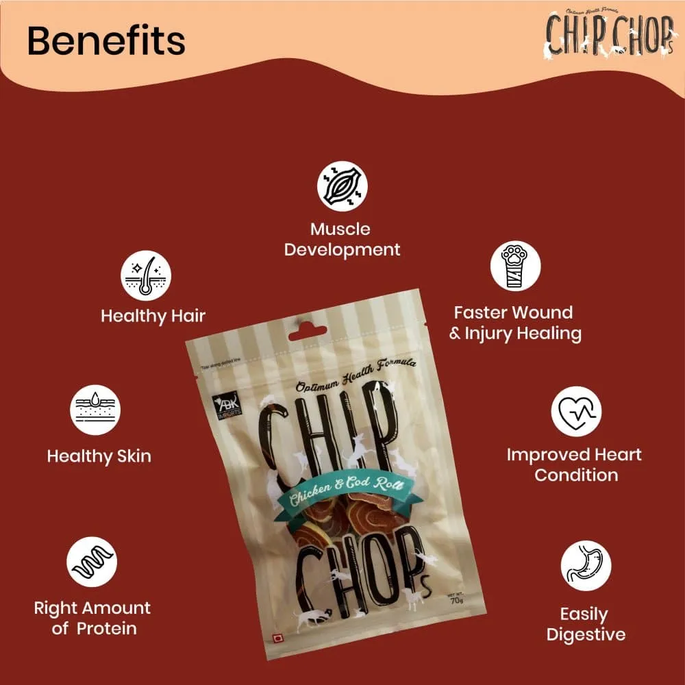 Furlicks Skin & Coat Supplement and Chip Chops Chicken and Codfish Rolls Treats Combo for Dogs