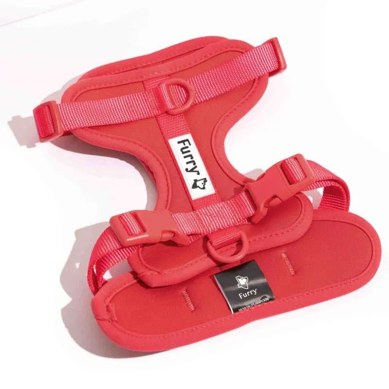 Furry & Co Bold Harness, Collar and Leash for Dogs Combo (Coral Red)