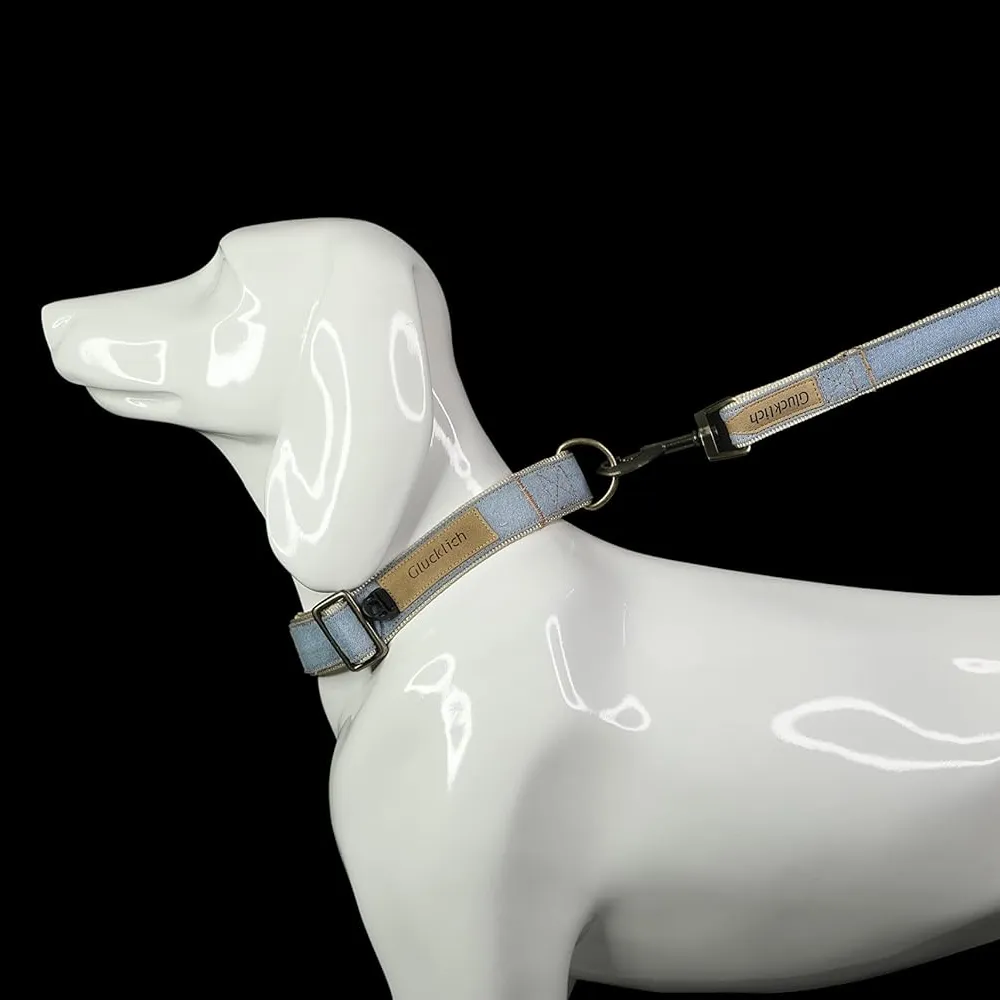 Glucklich Denim Adjustable Collar for Dogs (Light Blue)