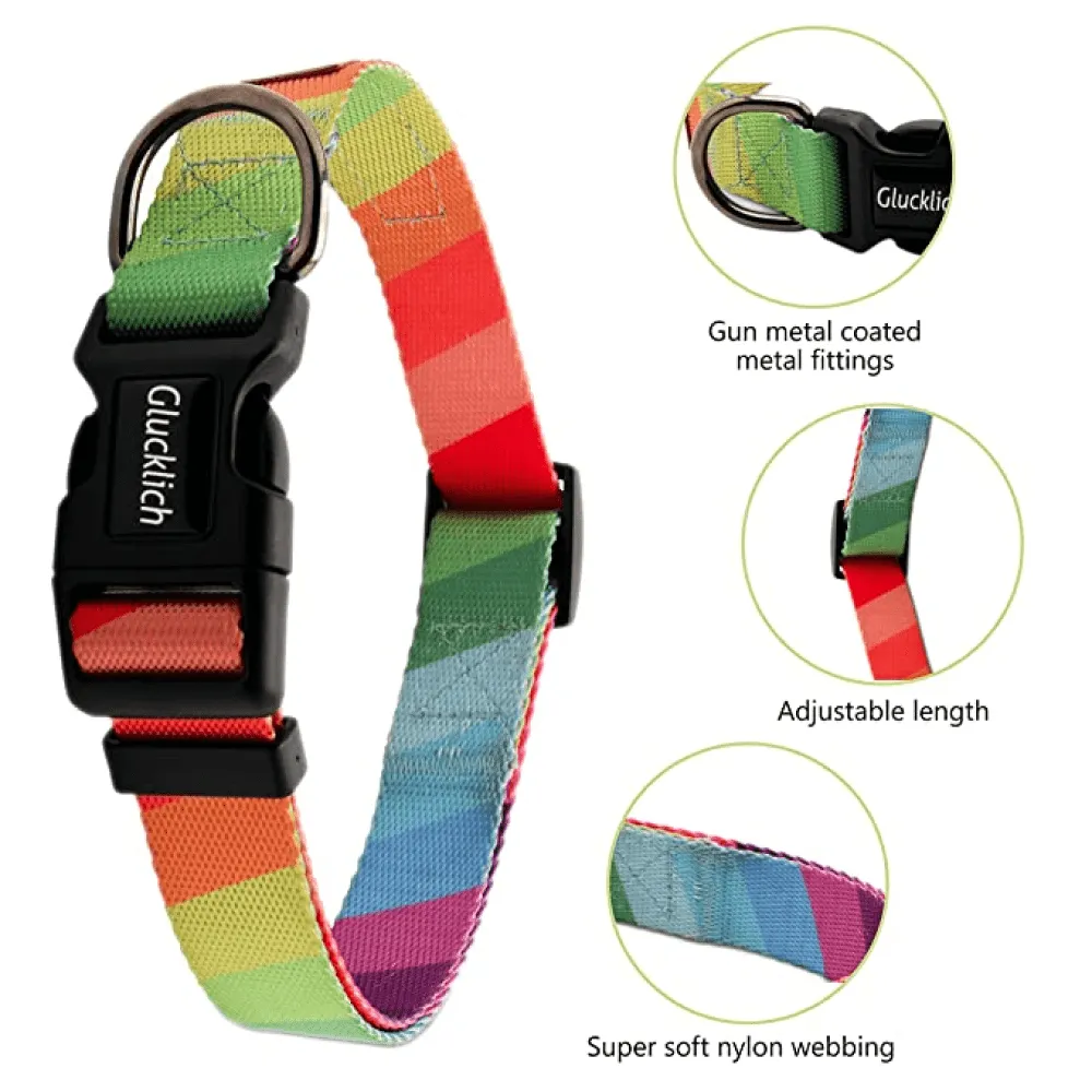 Glucklich Polyester Printed Puppy Collar for Dogs (Rainbow)