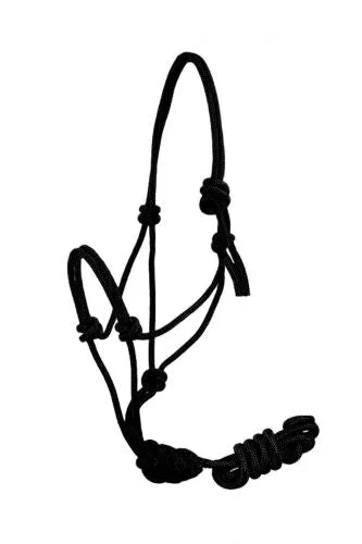 Horse size braided nylon cowboy knot rope halter with 7.5 ft lead.