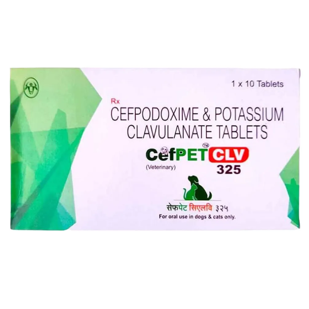Intas Cefpet CLV 325 Tablets (Cefpodoxime & Potassium Clavulanate) for Dogs and Cats