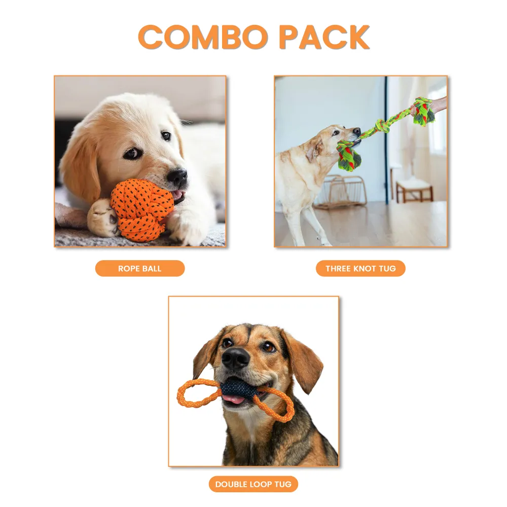 Kibbo Non Toxic and Durable Rope Chew Toy for Dogs and Cats (Pack of 3)