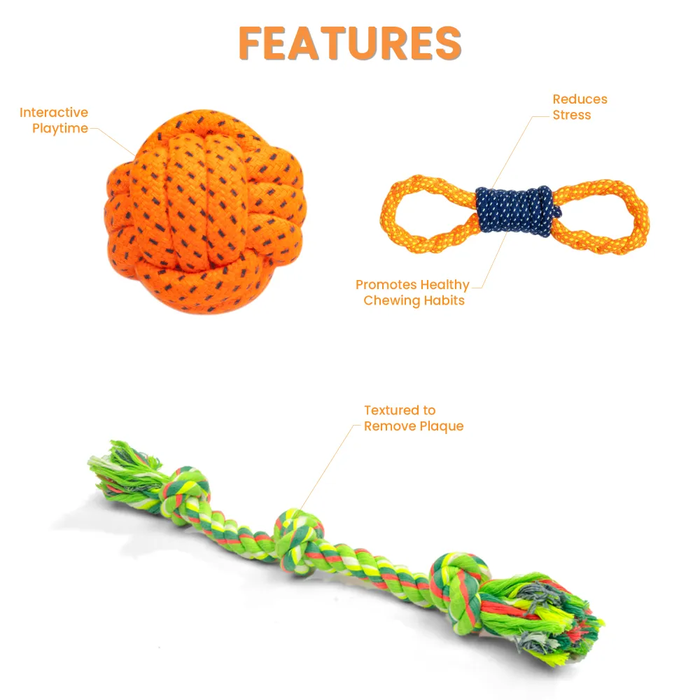 Kibbo Non Toxic and Durable Rope Chew Toy for Dogs and Cats (Pack of 3)
