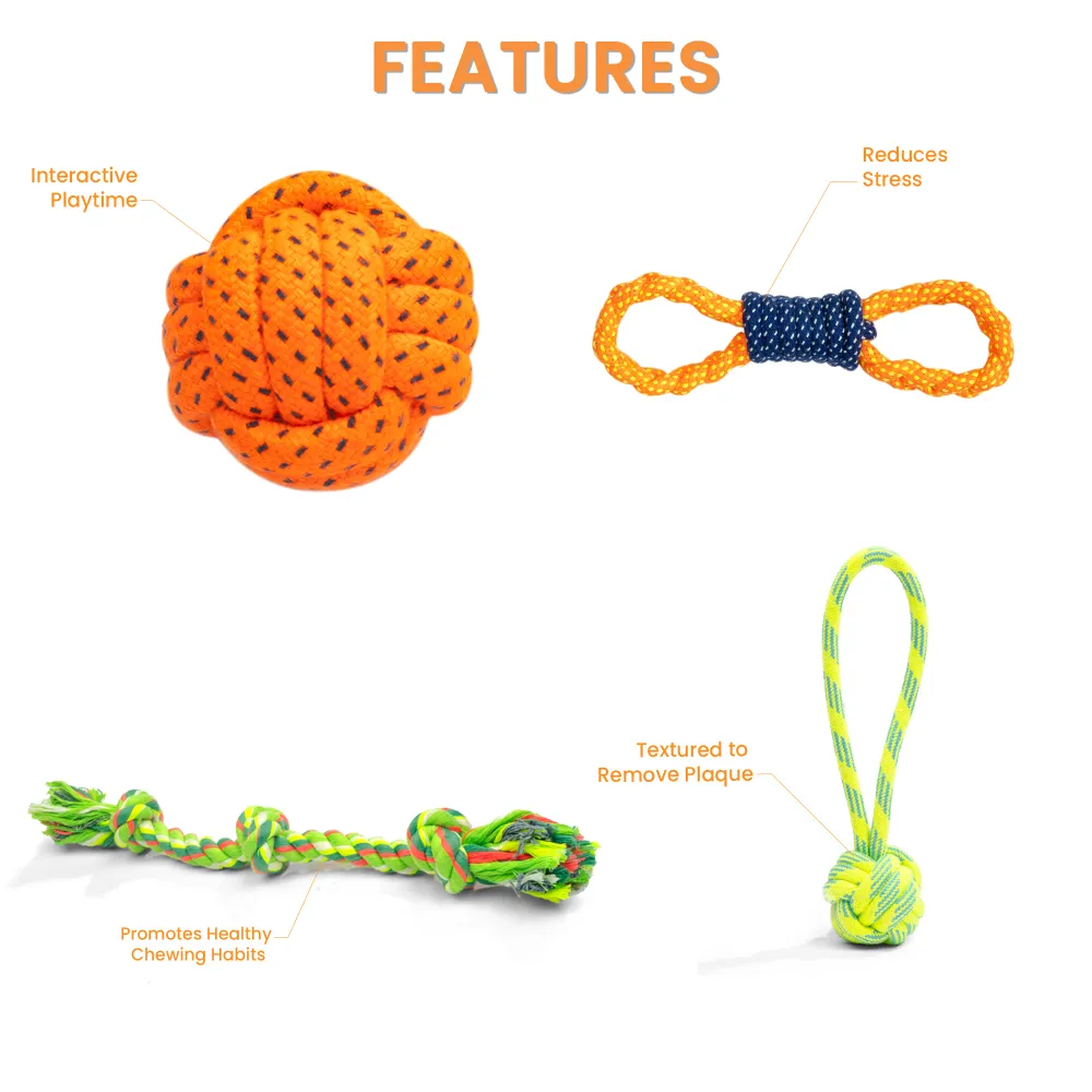 Kibbo Non Toxic and Durable Rope Chew Toy for Dogs and Cats (Pack of 4)