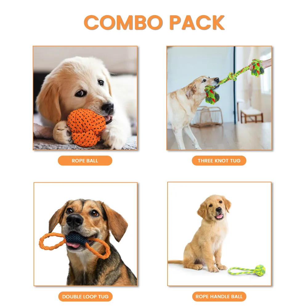 Kibbo Non Toxic and Durable Rope Chew Toy for Dogs and Cats (Pack of 4)