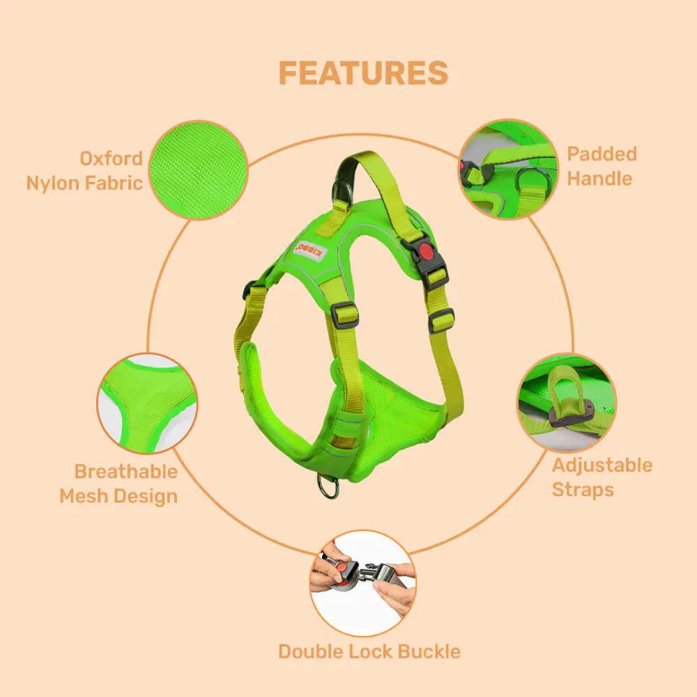Kibbo Reflective Vest Harness with Dual Lock Buckle for Dogs (Parrot Green)