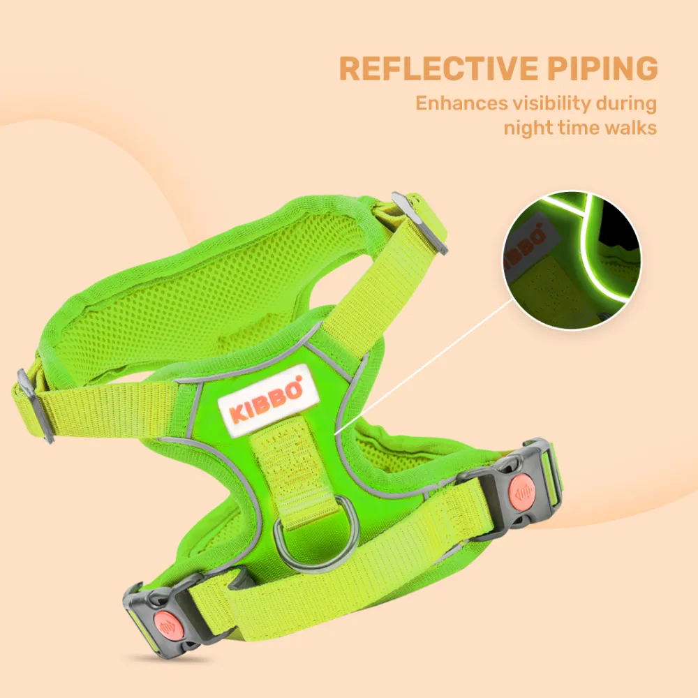 Kibbo Reflective Vest Harness with Dual Lock Buckle for Dogs (Parrot Green)