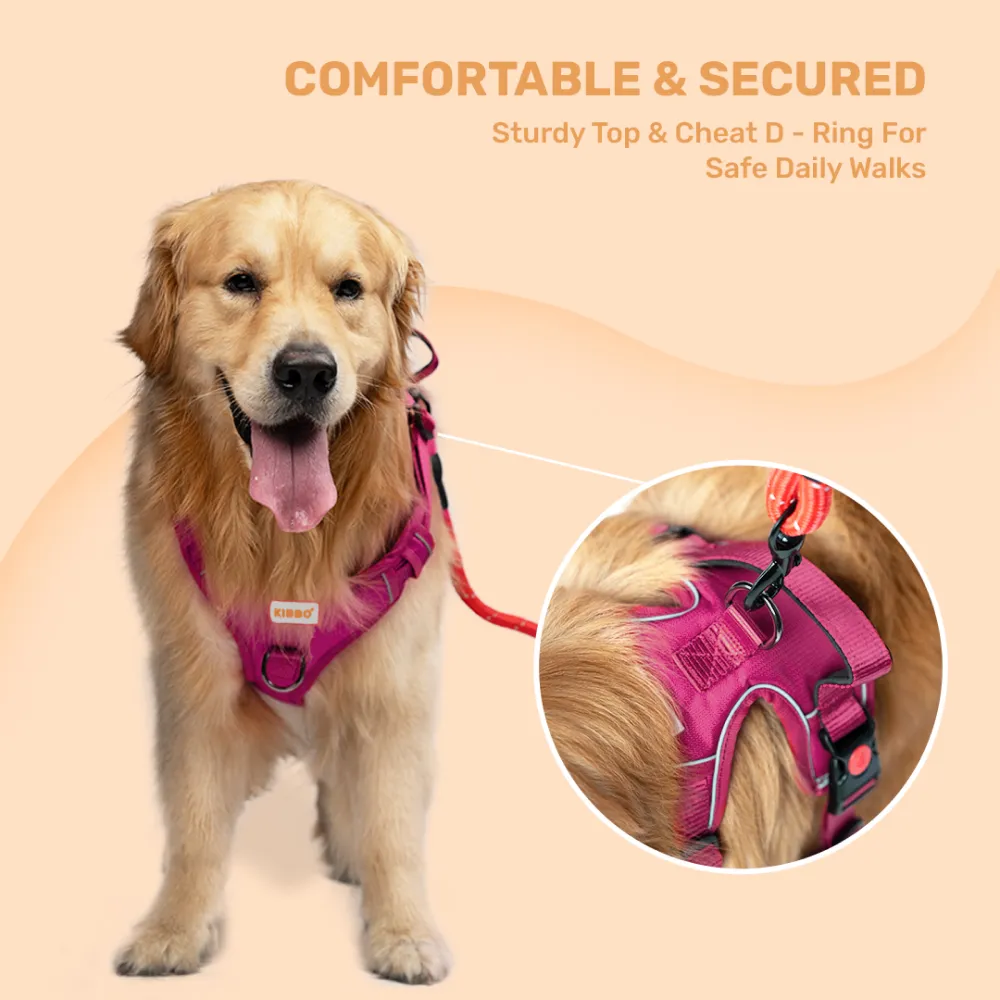 Kibbo Reflective Vest Harness with Dual Lock Buckle for Dogs (Pink)
