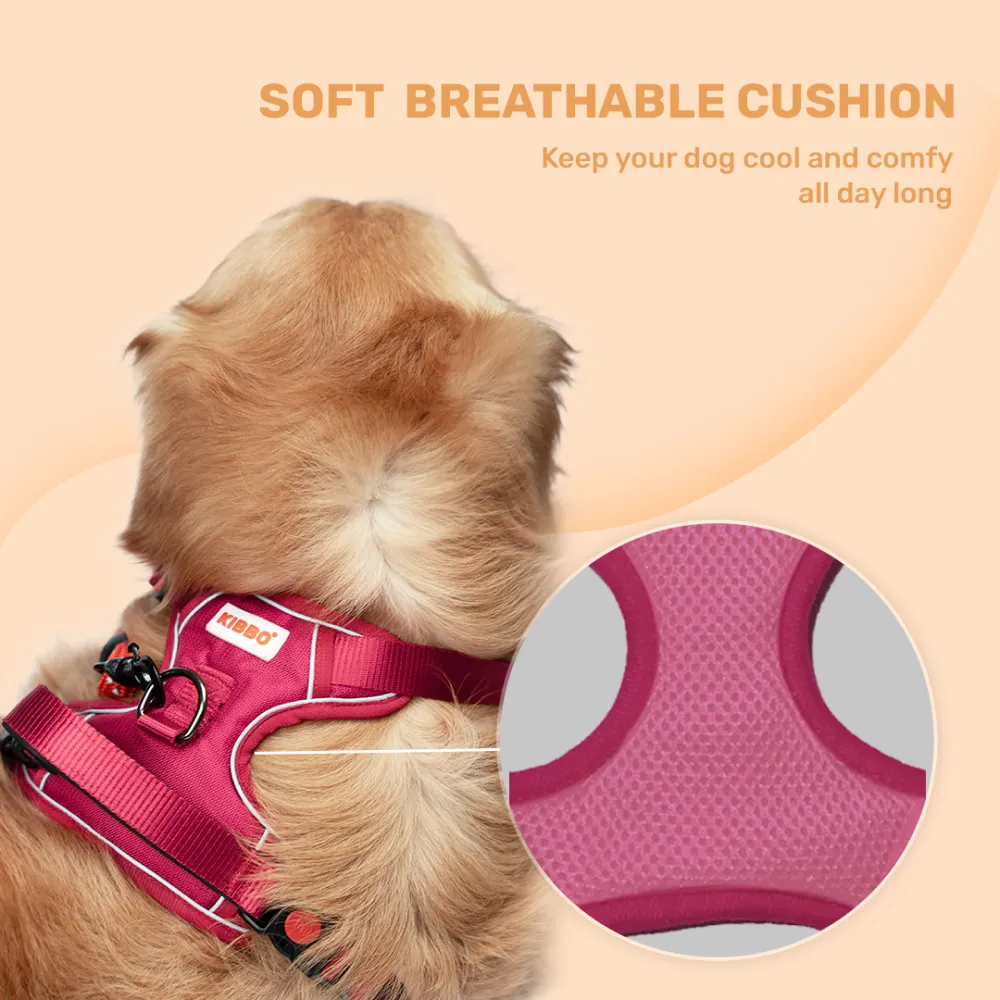 Kibbo Reflective Vest Harness with Dual Lock Buckle for Dogs (Pink)