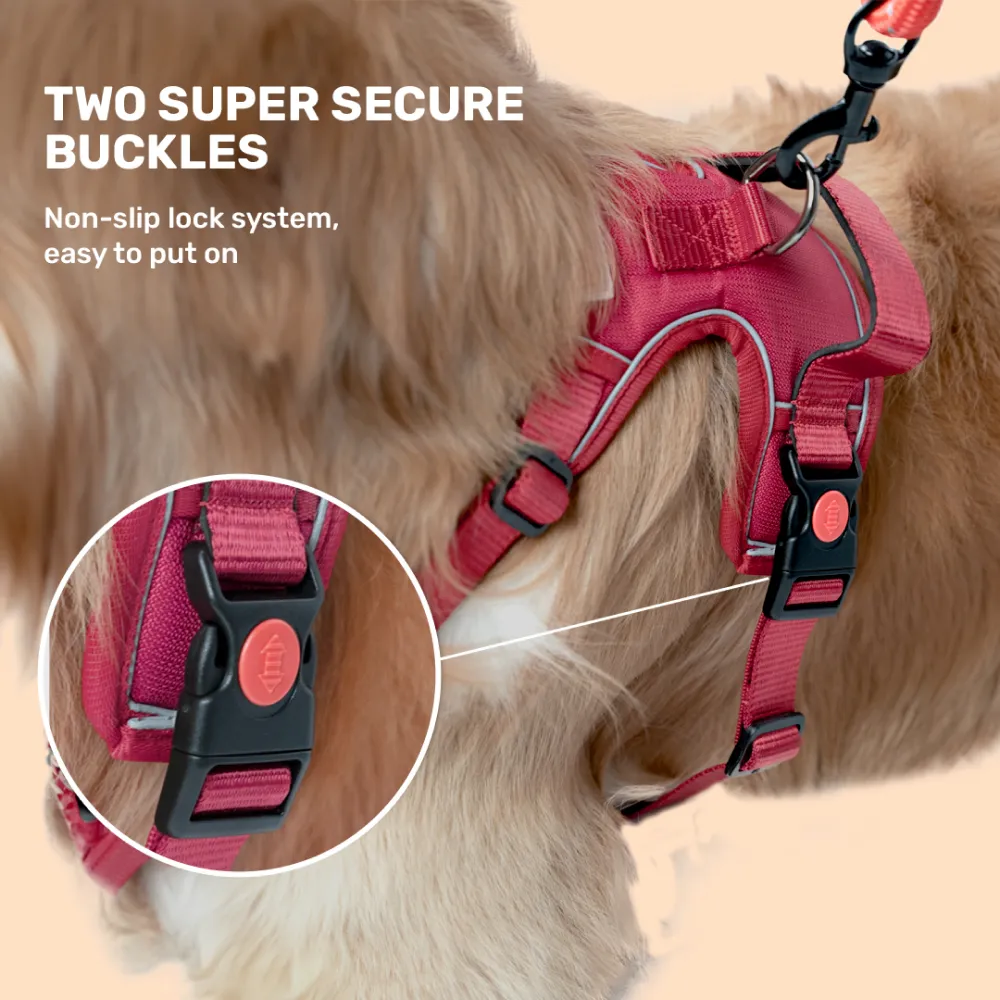 Kibbo Reflective Vest Harness with Dual Lock Buckle for Dogs (Pink)