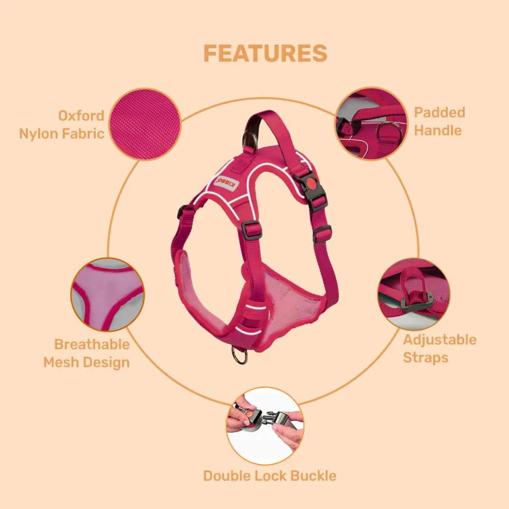 Kibbo Reflective Vest Harness with Dual Lock Buckle for Dogs (Pink)