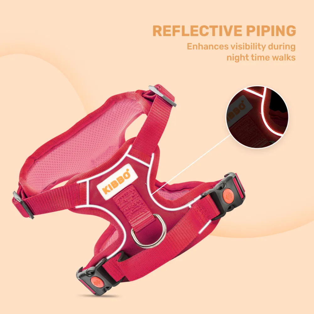 Kibbo Reflective Vest Harness with Dual Lock Buckle for Dogs (Pink)