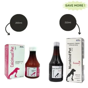 Mankind Calcimust Syrup Calcium Supplement (200ml) and Nurokind Pet Syrup MultiVitamin Supplement for Dogs and Cats (210ml) Combo