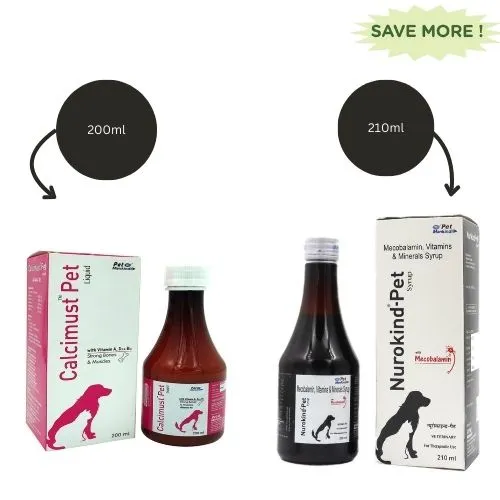 Mankind Calcimust Syrup Calcium Supplement (200ml) and Nurokind Pet Syrup MultiVitamin Supplement for Dogs and Cats (210ml) Combo