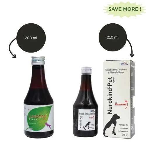 Mankind Nurokind Pet Syrup Multi Vitamin Supplement (210ml) and Intas Livotas Liver Tonic Appetite Booster for Dogs & Cats (200ml) Combo