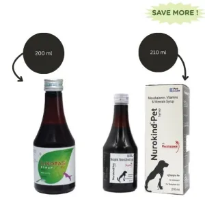 Mankind Nurokind Pet Syrup Multi Vitamin Supplement (210ml) and Intas Livotas Liver Tonic Appetite Booster for Dogs & Cats (200ml) Combo