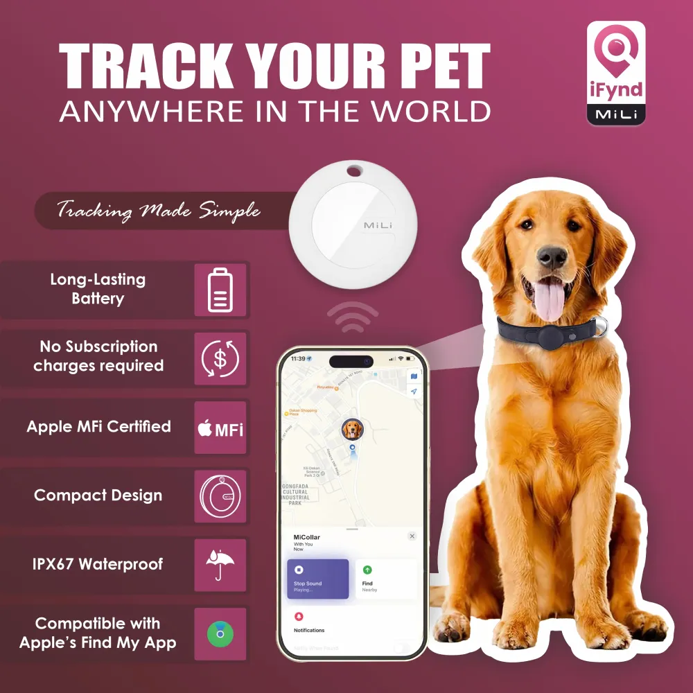 Mitag Anti Loss Device with Collar for Small Dogs (Black) | IOS