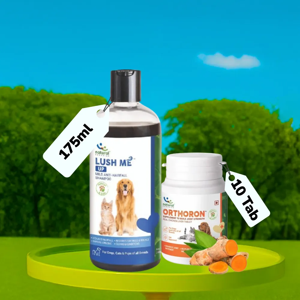 Natural Remedies Lush Me Up Anti Hairfall Shampoo & Orthoron Joint Supplement Dogs & Cats Combo