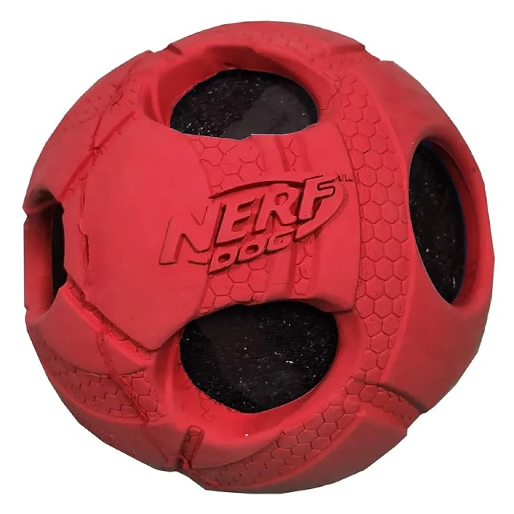 Nerf Bash Transparent TPR Classic Squeak Ball Toy for Dogs (Red)