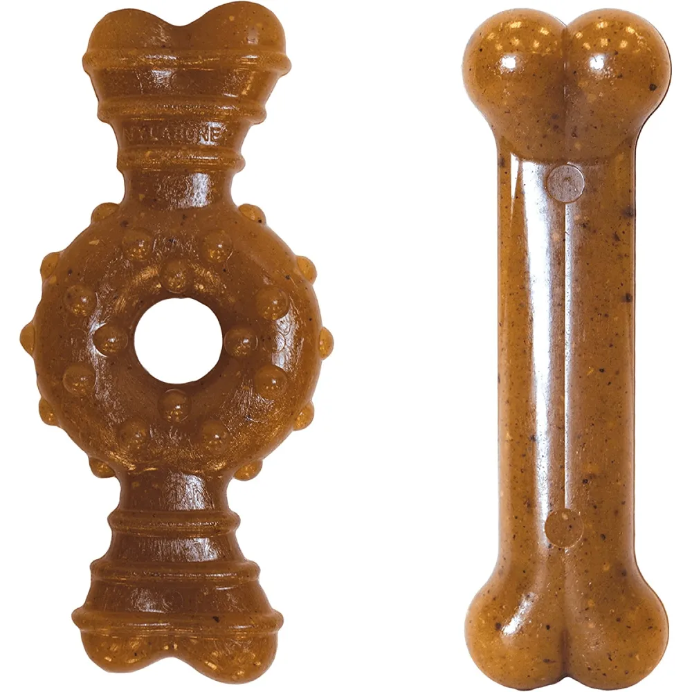 Nylabone Puppy Teething Chicken Flavoured Chew and Ring Bone Toy for Dogs (Brown)