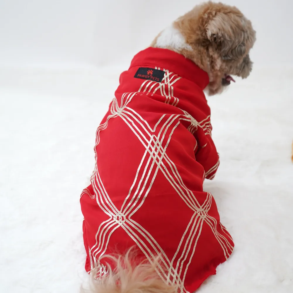 Pawgypets Festive Gota Shirt for Dogs (Red)