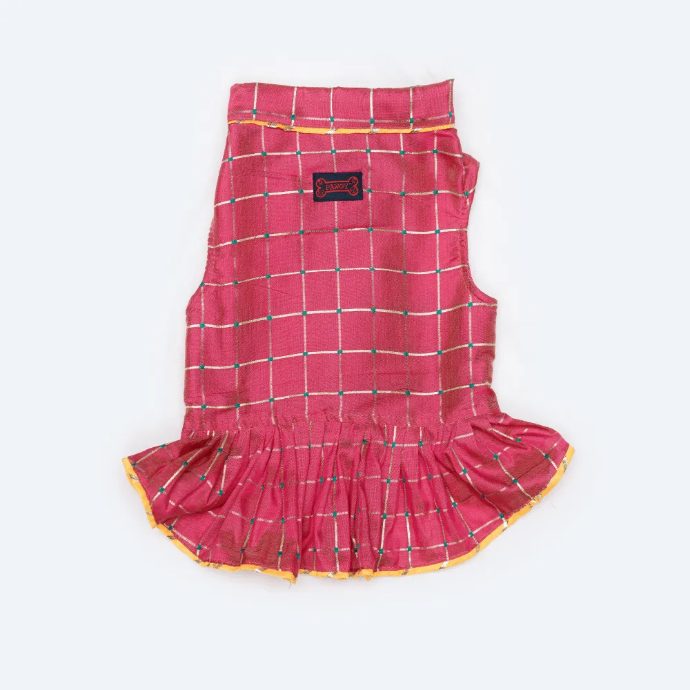 Pawgypets Formal Check Ruffle Dress for Dogs and Cats (Pink)