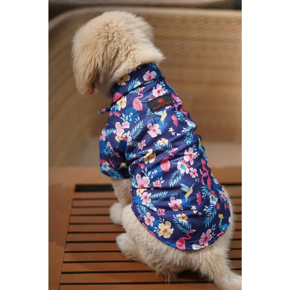 Pawgypets Hawaiian Flamingo Shirt for Dogs (Navy Blue)