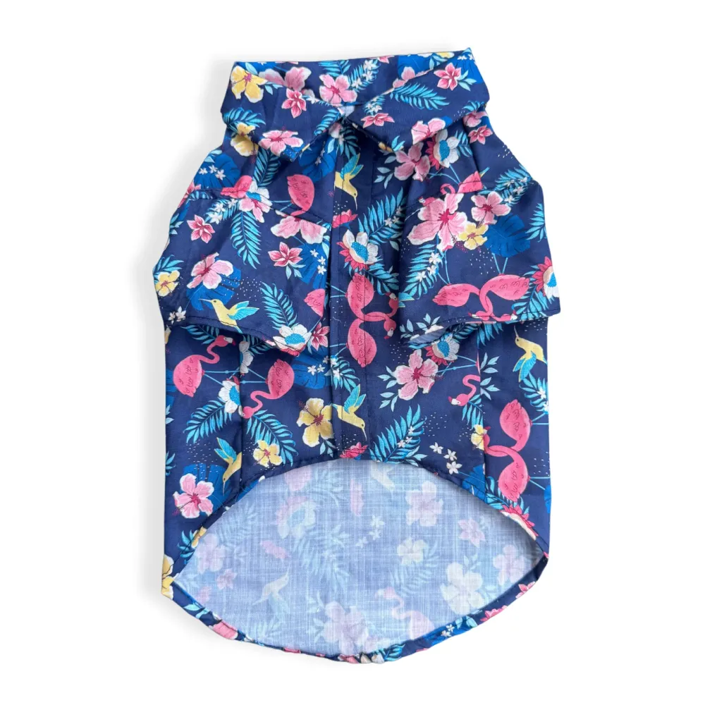 Pawgypets Hawaiian Flamingo Shirt for Dogs (Navy Blue)