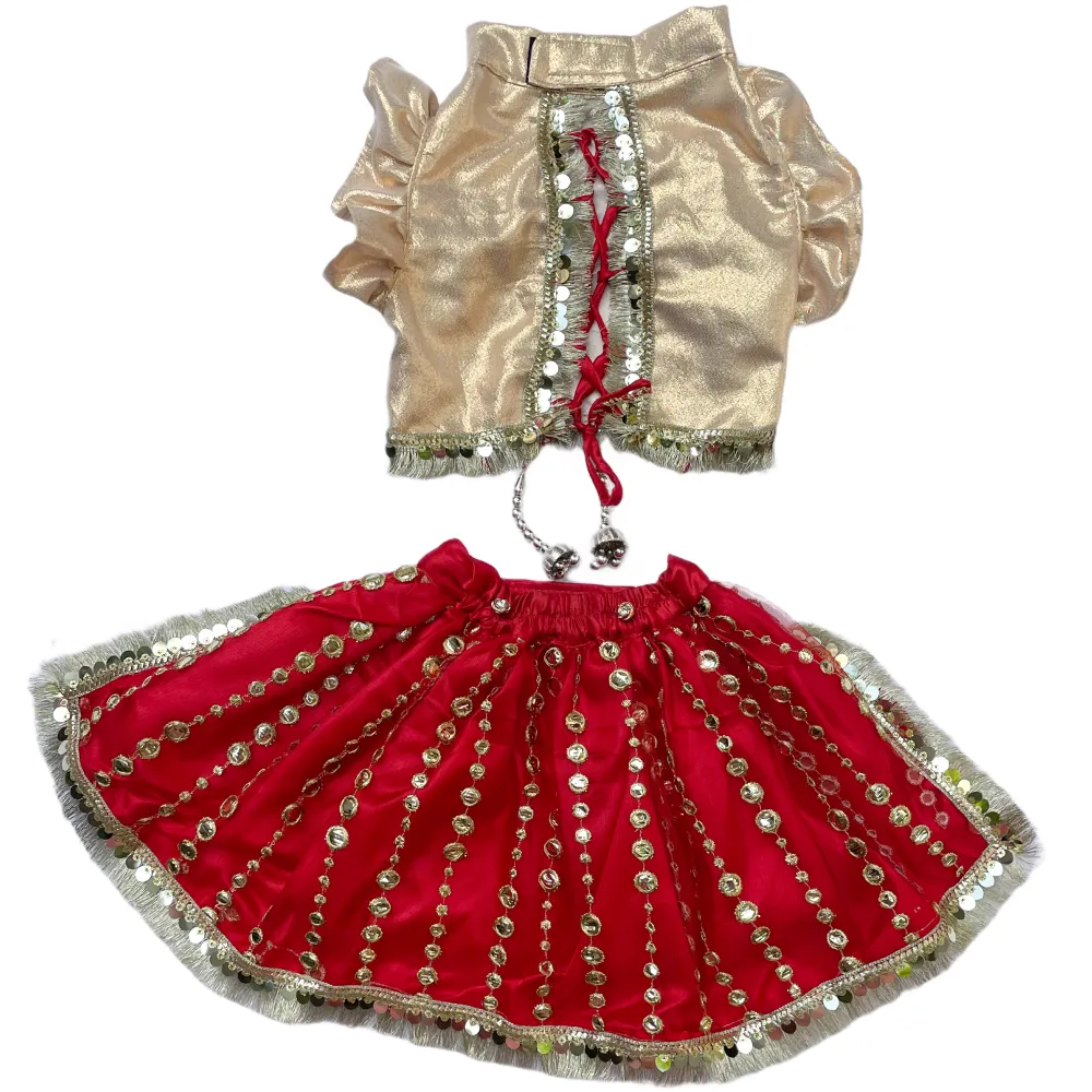 Pawgypets Lehenga for Dogs and Cats (Red/Golden)
