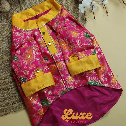 Pawgypets Luxe Barcade Kurta for Dogs and Cats (Pink)