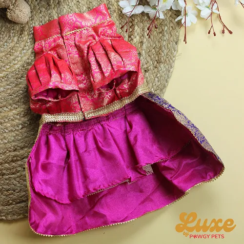 Pawgypets Luxe Brocade Colour Block Lehenga Dogs and Cats