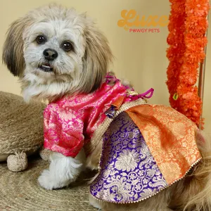 Pawgypets Luxe Brocade Colour Block Lehenga Dogs and Cats