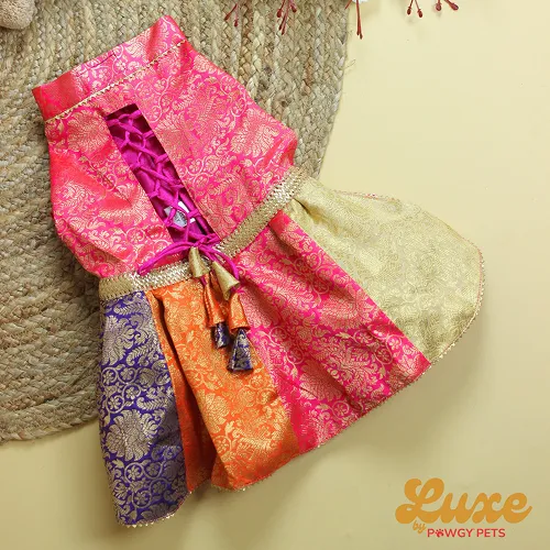 Pawgypets Luxe Brocade Colour Block Lehenga Dogs and Cats