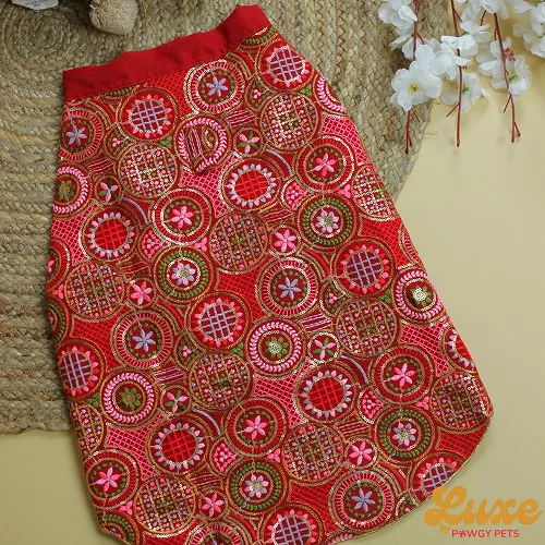 Pawgypets Luxe Embroidered Kurta for Dogs and Cats (Red)