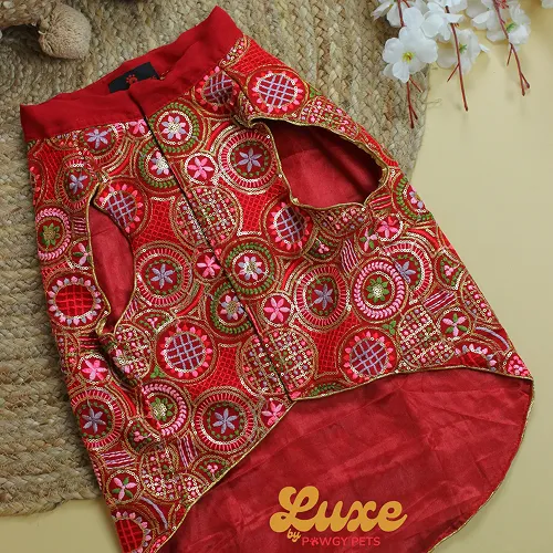 Pawgypets Luxe Embroidered Kurta for Dogs and Cats (Red)